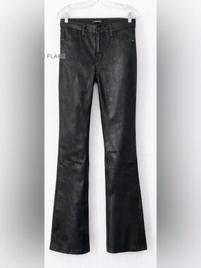 J Brand Black Leather High-Rise Slim Flare Pants lamb leather size 26
